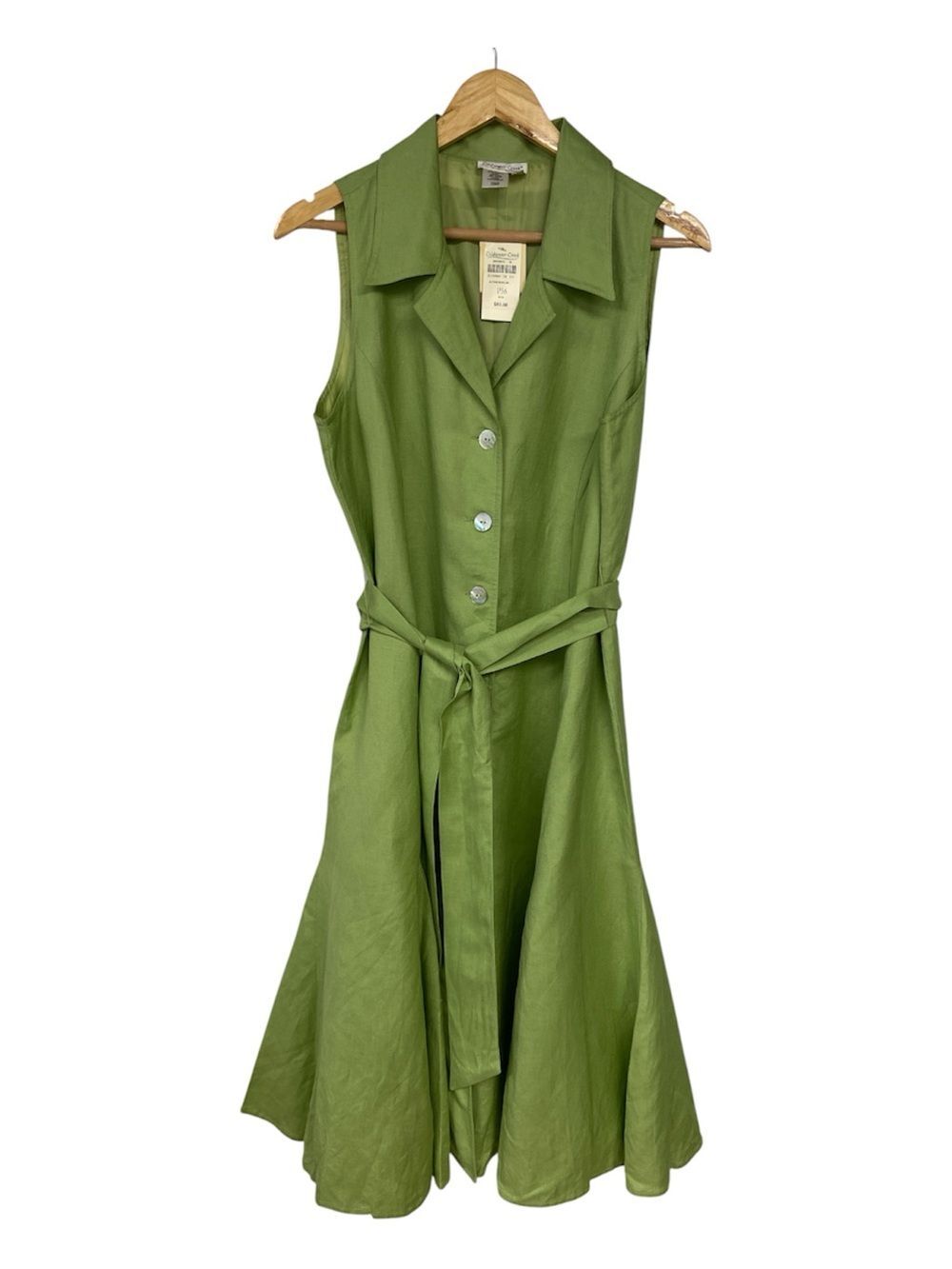 Coldwater Creek Green Cottagecore Boho Earthy Retro Linen Shirt Dress Size 16P
